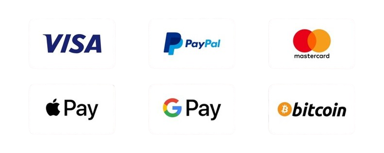 Accepted payment methods - Visa Mastercard PayPal